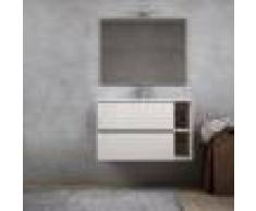 BH Mobile bagno sospeso moderno bianco rock 90 cm doppio cassettone specchiera e lampada LED IP44