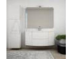 BH Composizione bagno Bianco frassino sospeso 120 cm con grande colonna cassettoni soft close specchio lampada LED