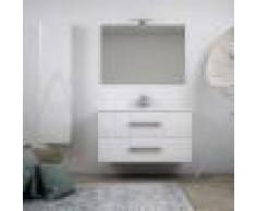 BH Mobile bagno bianco lucido sospeso moderno 100 cm con specchiera applique LED cassettoni soft close e colonna