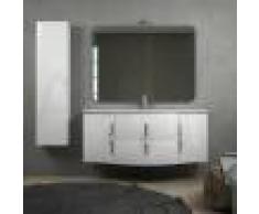 BH Mobile da bagno bianco lucido sospeso 140 cm ad onda con cassettoni soft close specchio applique LED e colonna