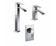 Jacuzzi Set miscelatori lavabo alto + bidet + incasso doccia rubinetteria Glint ottone cromato con PILETTA DI SCARICO INCLUSA