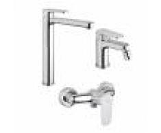 Jacuzzi Set miscelatori lavabo alto + bidet + esterno doccia rubinetteria Alba ottone cromato con PILETTA INCLUSA