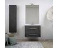 BH Mobile bagno 75 cm moderno sospeso grigio scuro mobile venato con colonna specchiera lampada LED e cassettoni soft close