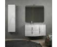 BH Mobile bagno onda bianco lucido sospeso 105 cm con cassettoni soft close specchio applique LED e colonna (versione sinistra)