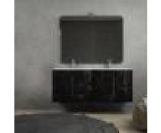 BH Mobile bagno nero lucido 140 cm sospeso moderno con doppio lavabo chiusure soft close specchio e lampada LED