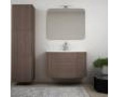 BH Mobile bagno sospeso rovere scuro 90 cm con grande colonna specchio lampada LED e cassettoni soft close
