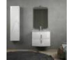 BH Composizione bagno bianco lucido sospesa 70 cm con cassettoni soft close specchio applique LED e colonna 140 cm