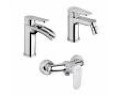 Jacuzzi Set miscelatori lavabo a cascata + bidet + esterno doccia rubinetteria Alba ottone cromato con PILETTA DI SCARICO INCLUSA