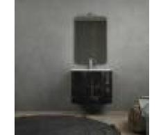 BH Mobile bagno nero lucido sospeso curvo 70 cm con chiusura soft close specchio e lampada LED