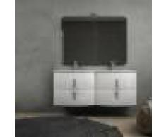 BH Mobile bagno doppio lavabo bianco lucido sospeso 140 cm con chiusure soft close e specchio applique LED