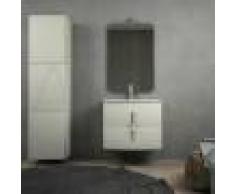 BH Mobile bagno grigio natura sospeso curvo 70 cm con chiusure soft close specchio lampada LED e colonna grande