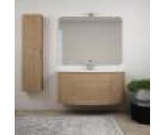 BH Mobile bagno rovere tabacco sospeso 120 cm con specchiera lampada LED colonna e cassettoni soft close