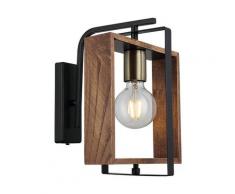 Lampada a muro Karo, nero/oro/legno