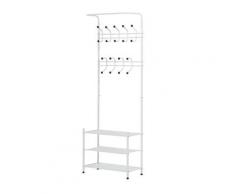 Appendiabiti Panchina Per Ingresso Con Scarpiera In Acciaio Bianco 67x30x185 Cm