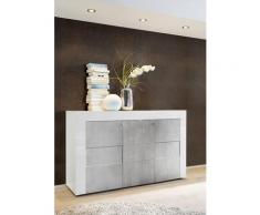 Credenza Mobile Da Salotto 2 Porte 3 Cassetti 138x42x84cm Tft Build Bianco Lucido E Cemento