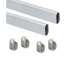 Set 2 Bastoni Appendiabiti Per Armadi Ovali 95 Cm In Alluminio Emuca Anodizzato Opaco