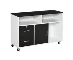 Mobile Porta Stampante Con Cassetti 100x35x65 Cm In Legno Truciolare Nero E Bianco
