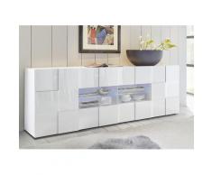 Credenza Mobile Soggiorno 2 Porte 4 Cassetti E Vetrina Centrale In Melamina 241x42x84cm Tft Chequers Bianco