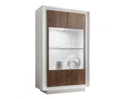 Mobile Vetrina 2 Ante 106x50x171 Cm In Legno Tft Frame Bianco E Rovere