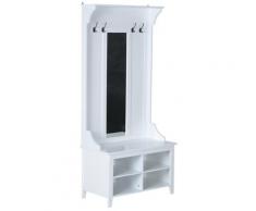 Mobile Ingresso Con Appendiabiti Specchio E Scarpiera In Legno Bianco 80x40x170 Cm
