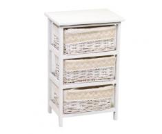 Cassettiera In Legno E Vimini 3 Cassetti 38x28h60,5cm Adami Orietta Bianca