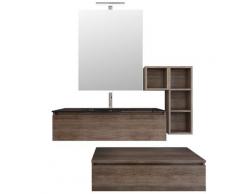 Mobile Bagno Sospeso 140-160 Cm Lavabo Nero Specchio Pensile E Cassettone Bonussi Kelly Rovere Scuro