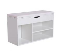 Panca Da Ingresso Scarpiera Con Sedile Imbottito Ribaltabile In Legno Bianco 80x30x47 Cm