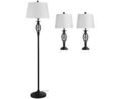 Set Lampada Da Terra E 2 Lampade Da Tavolo In Metallo E27 Nero E Bianco