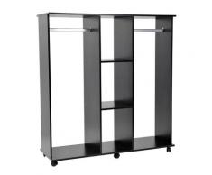 Armadio Guardaroba A 5 Ripiani Con Ruote E Barre Appendiabiti In Legno E Alluminio Nero 120x40x128 Cm