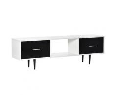 Mobile Tv In Legno Truciolato E Metallo 140x30x42 Cm Bianco E Nero