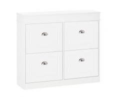 Scarpiera 4 Cassetti A Ribalta 32 Paia 98x24x83 Cm In Legno Bianco