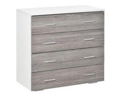 Cassettiera 4 Cassetti Con Maniglie In Alluminio E Struttura In Legno 76x35x72 Cm Bianco Grigio