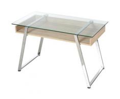 Scrivania Da Ufficio Porta Pc 120x60x74,5 Cm In Acciaio Legno E Piano In Vetro