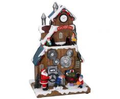 Villaggio Natalizio In Resina Babbo Natale Ed Elfi Con Luci E Suoni 18x14,5x29,5 Cm Adami