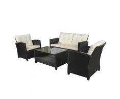Set Salotto Da Giardino Divano 2 Poltrone E Tavolino In Rattan Nero E Crema