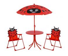 Set Tavolino E 2 Sedie Pieghevoli Da Giardino Per Bambini Con Ombrello Rosso Coccinella