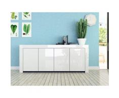 Credenza Mobile Da Salotto 4 Porte 210x50x82cm Tft Amber Bianco Lucido