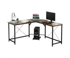 Scrivania Da Ufficio Ad Angolo Porta Pc 150x150x75 Cm In Legno E Metallo Nero E Marrone