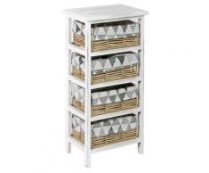 Cassettiera 4 Cesti In Vimini 35x25x71 Cm In Legno Massello Fumer Nancy Bianca