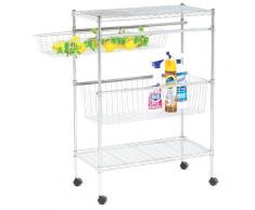 Carrello Da Cucina In Metallo 30x60x80 Cm 2 Ripiani 2 Cestelli Fumer Galaxy Cromato