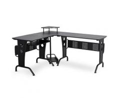 Scrivania Da Ufficio Ad Angolo Porta Pc 170x140x86,5 Cm In Acciaio E Mdf Nera