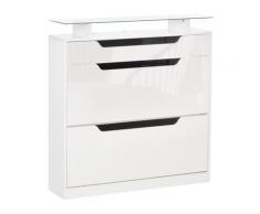 Scarpiera 2 Cassetti 1 Ripiano 16 Paia 89x23x96 Cm In Mdf Bianco Lucido