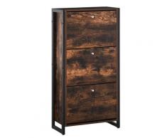 Scarpiera 3 Scomparti 60x24x115 Cm 12 Paia In Legno E Metallo Marrone