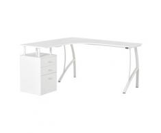 Scrivania Angolare Da Ufficio 143,5x143,5x76 Cm Con Cassettiera In Legno E Metallo Bianca