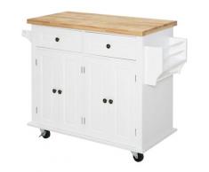 Carrello Da Cucina Portavivande Con Cassetti E Portaspezie 111x44,5x82,5 Cm In Legno Bianco