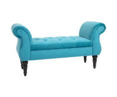 Panca Con Braccioli In Tessuto Velluto Capitonné 117x40x58 Cm Blu