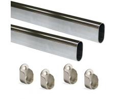 Set 2 Bastoni Appendiabiti Per Armadi Ovali 95 Cm In Acciao Emuca Cromato