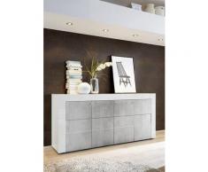 Credenza Mobile Da Salotto 4 Porte 181x42x84cm Tft Build Bianco Lucido E Cemento