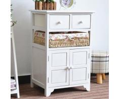 Mobile 2 Ante 2 Cassetti 2 Ceste 46x36x70 Cm In Legno Di Massello Fumer Nizza Bianco