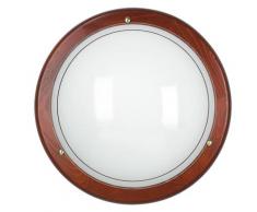 Plafoniera Vetro Bianco Tonda Cornice Legno Lampada Classica E27 Ambiente 07/03812